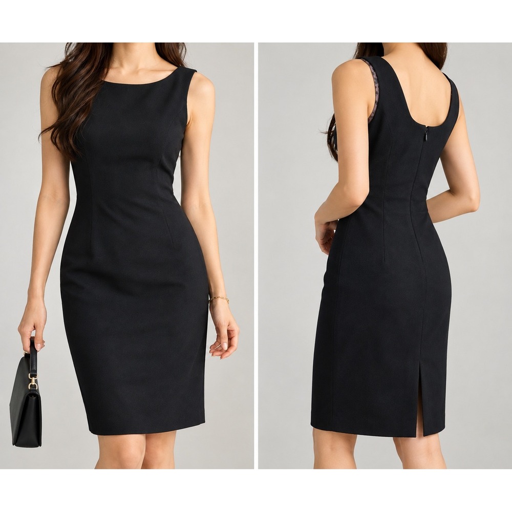 Maggy London Black Sleeveless Sheath Dress Leopard Lining Size 4 Made in USA